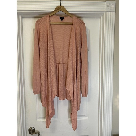 TORRID Open Front Cardigan Peplum Waterfall Hem Size 1(14-16) Peach Long Sleeve - Picture 1 of 5